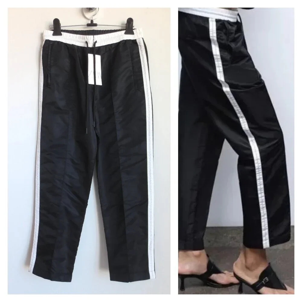 NWT ZARA SIDE STRIPE NYLON JOGGING PANTS BLACK 4319/419 - Picture 1 of 7